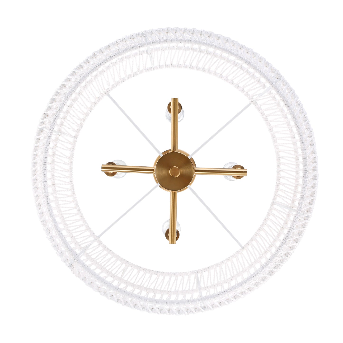 Mercury 4 Light Chandelier in Modern Brushed Gold with Bleached White Raphia Rope Shade