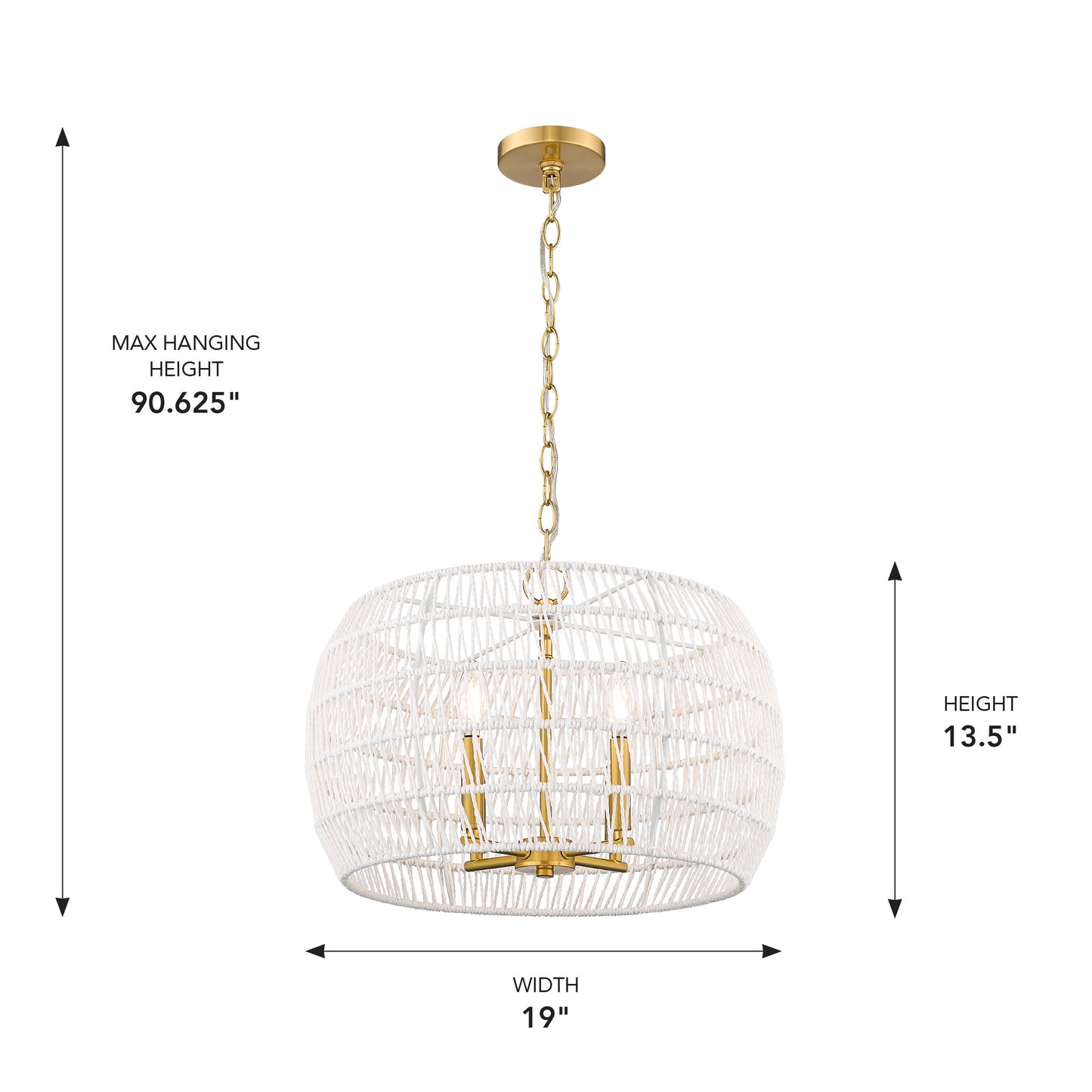 Mercury 4 Light Chandelier in Modern Brushed Gold with Bleached White Raphia Rope Shade