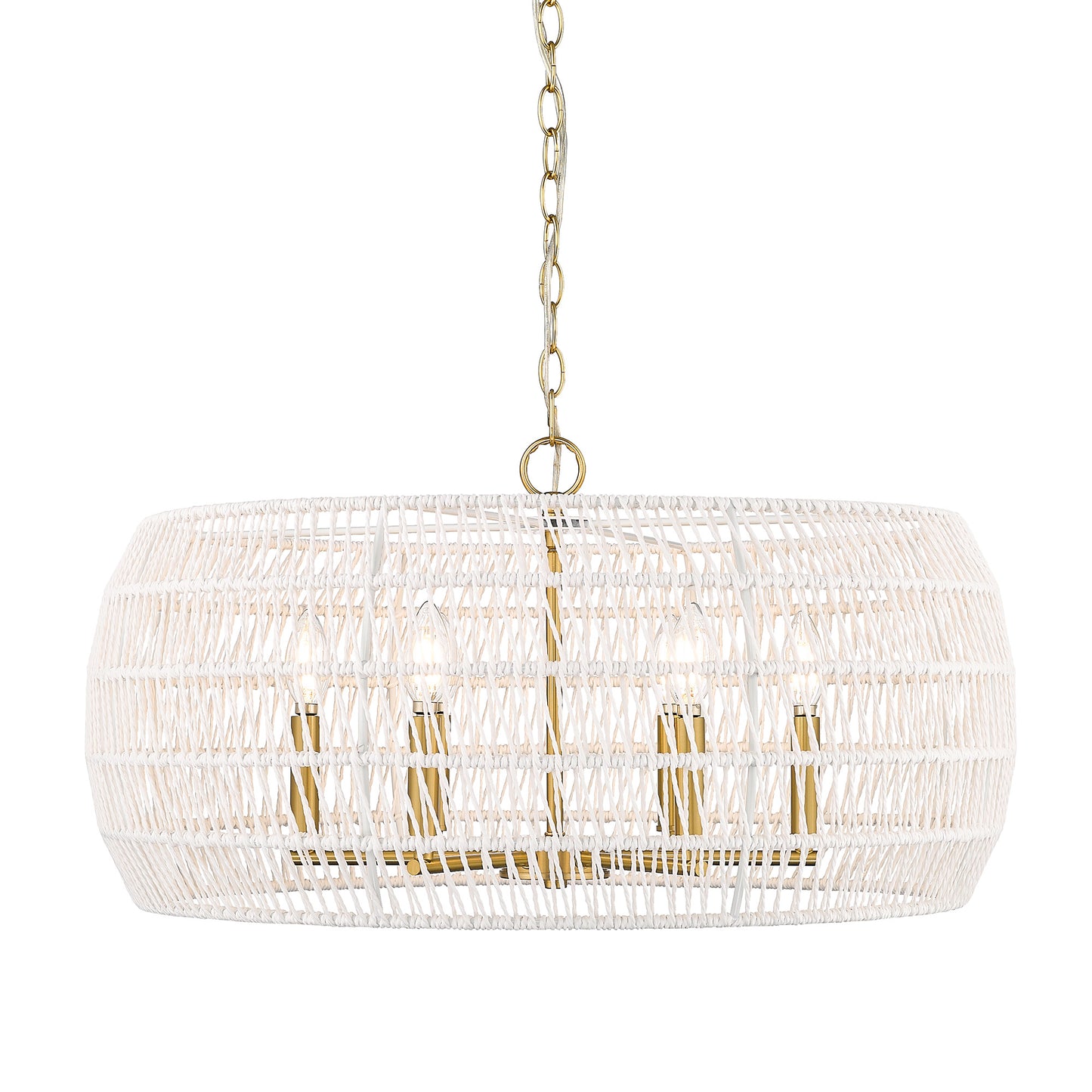 Mercury 6 Light Chandelier in Modern Brushed Gold with Bleached White Raphia Rope Shade