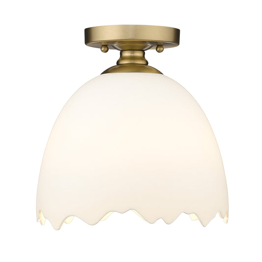 Fresco- Semi-Flush in Brushed Champagne Bronze with Porcelain Shade