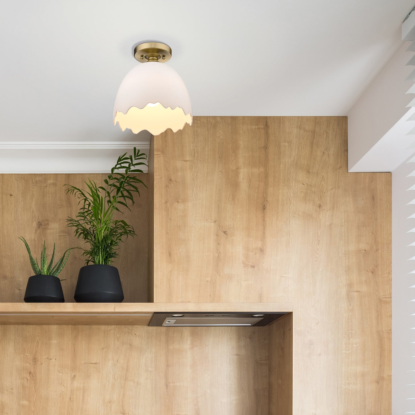 Fresco- Semi-Flush in Brushed Champagne Bronze with Porcelain Shade