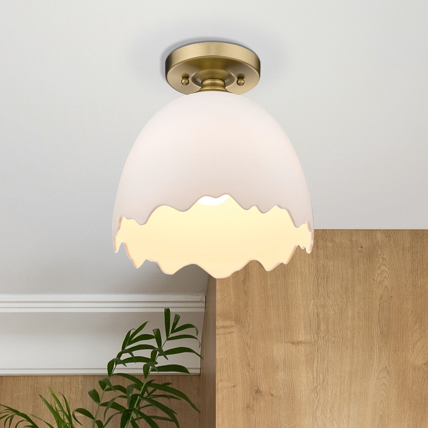 Fresco- Semi-Flush in Brushed Champagne Bronze with Porcelain Shade
