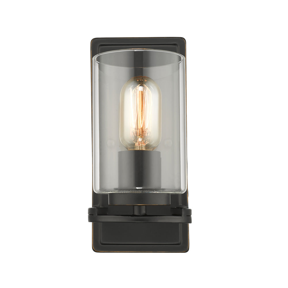 William- 1 Light Wall Sconce in Matte Black with Gold Highlights and Clear Glass