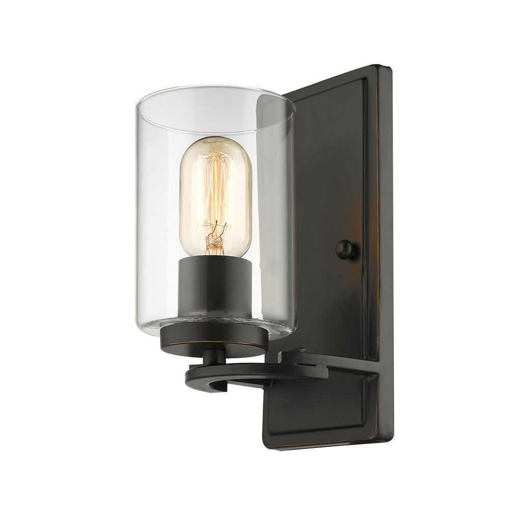 William- 1 Light Wall Sconce in Matte Black with Gold Highlights and Clear Glass