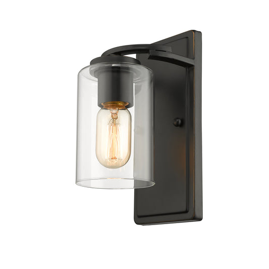 William- 1 Light Wall Sconce in Matte Black with Gold Highlights and Clear Glass
