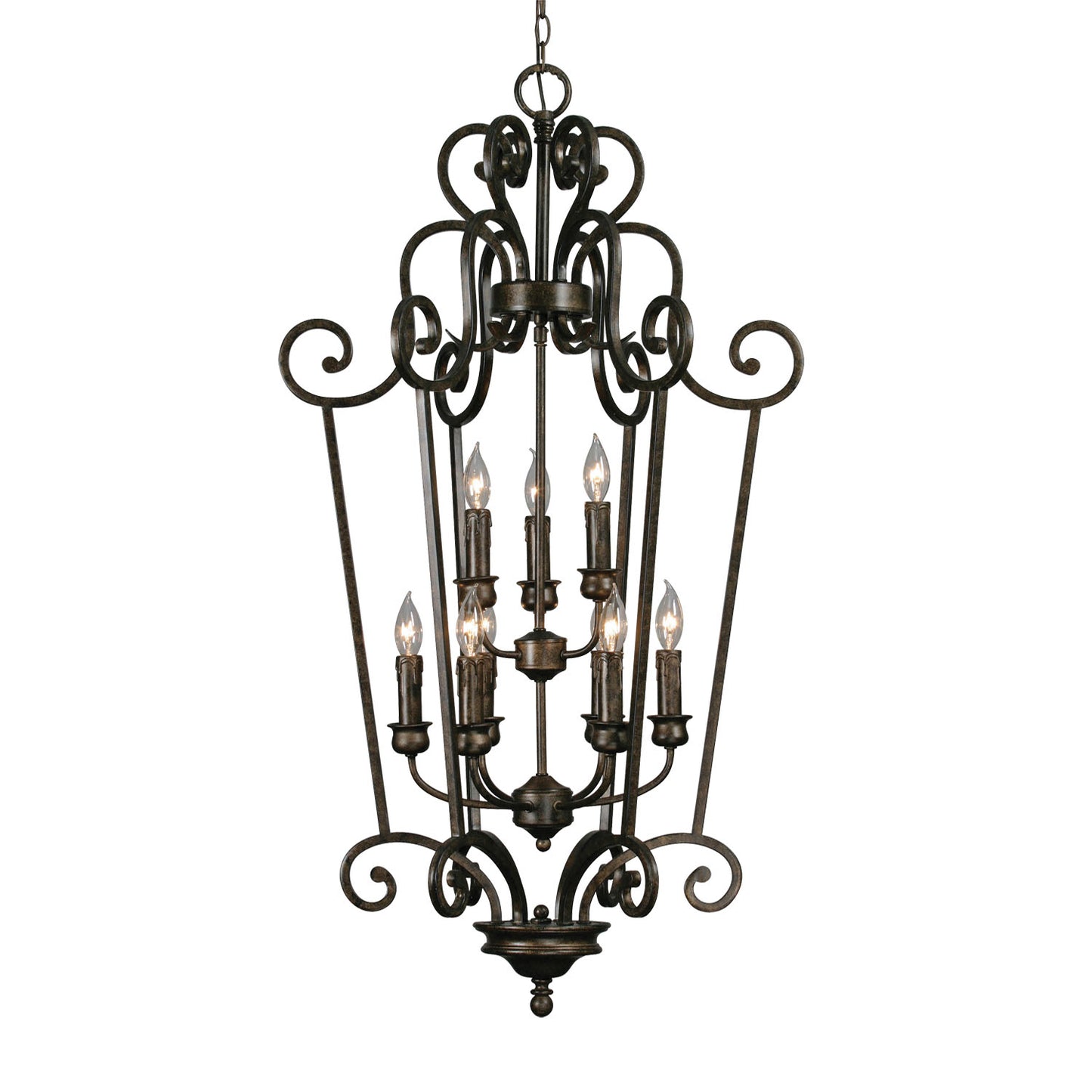 Hearth 2 Tier - 9 Light Caged Foyer in Burnt Sienna with Drip Candlesticks