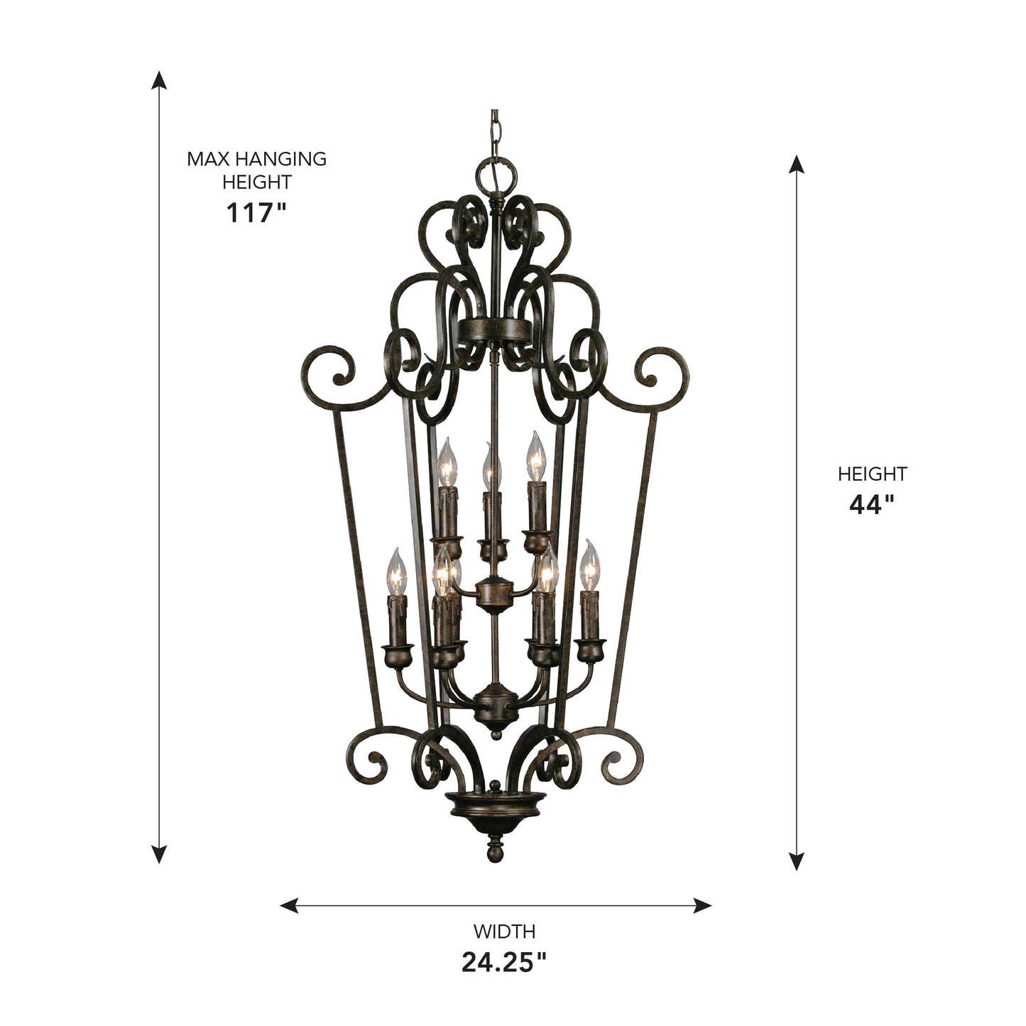 Hearth 2 Tier - 9 Light Caged Foyer in Burnt Sienna with Drip Candlesticks
