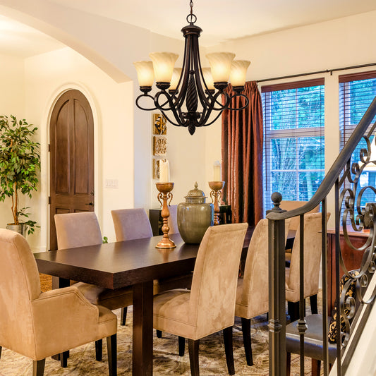 Diana 6 Light Chandelier in Cordoban Bronze with Remolino Glass