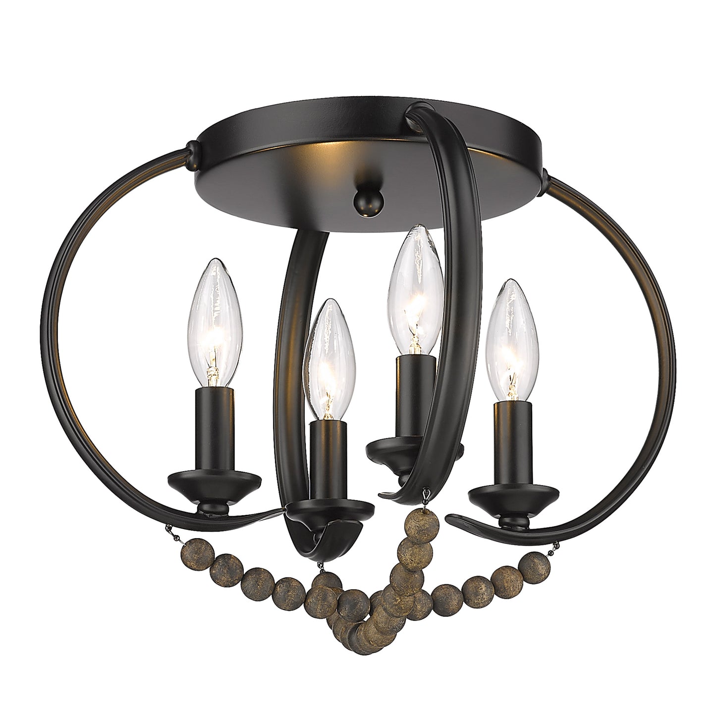 Clover-Flush Mount in Matte Black with Espresso Wood Beads