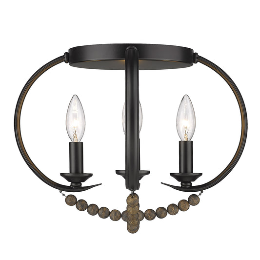 Clover-Flush Mount in Matte Black with Espresso Wood Beads