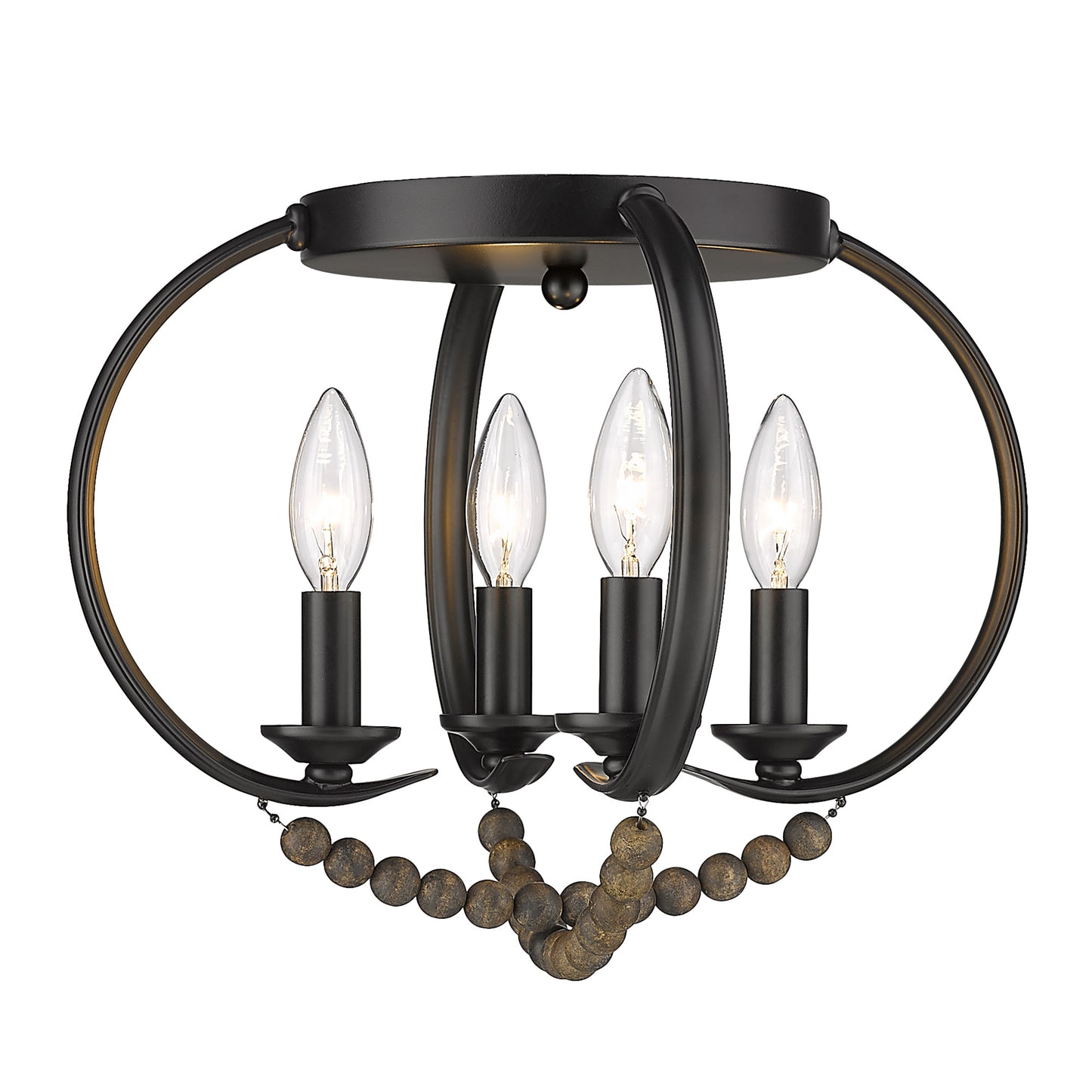 Clover-Flush Mount in Matte Black with Espresso Wood Beads