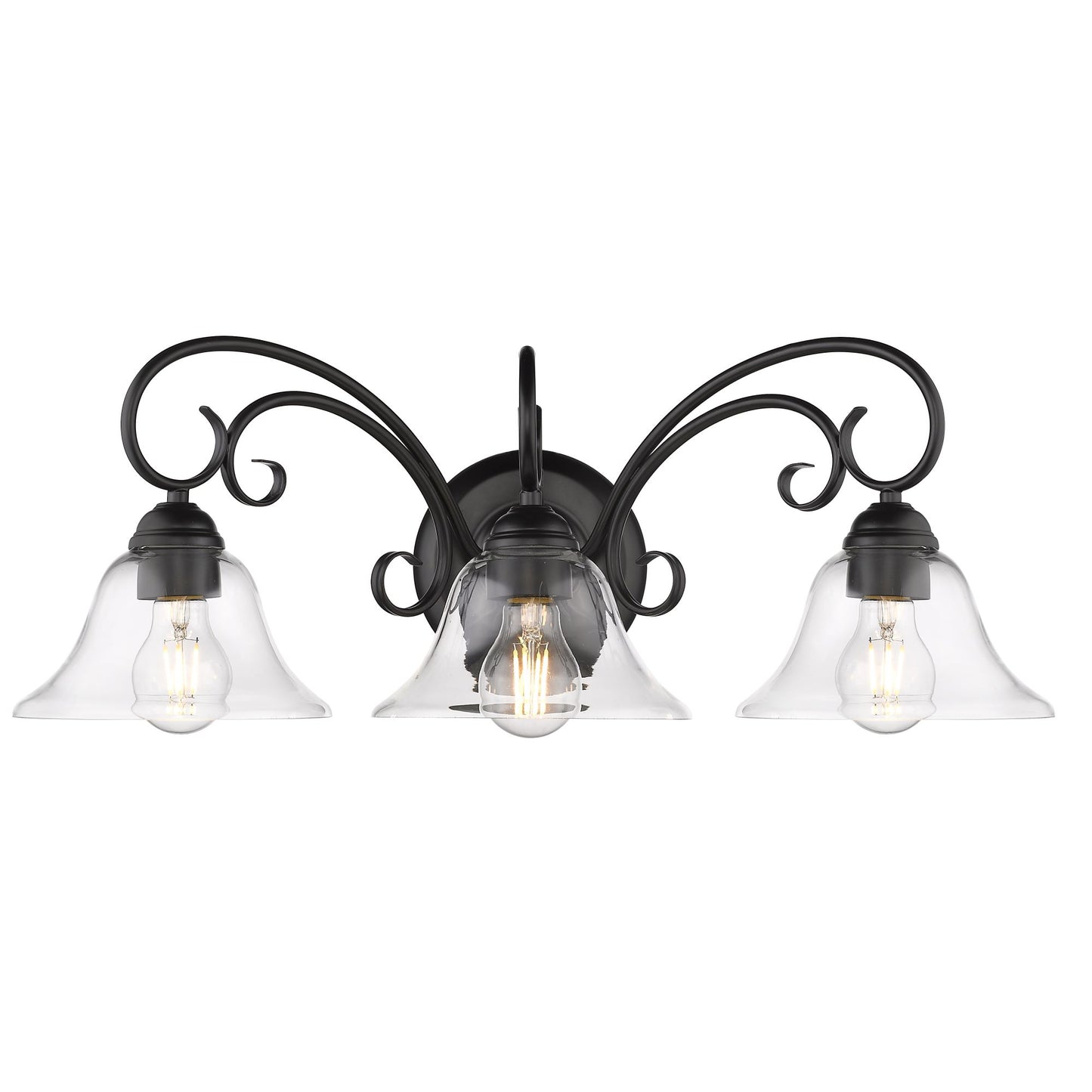Hercules 3 Light Bath Vanity in Matte Black with Clear Glass