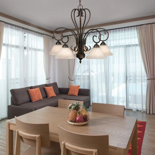 Hercules 5 Light Nook Chandelier in Rubbed Bronze with Tea Stone Glass