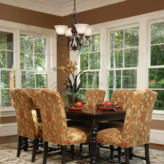 Hercules 4 Light Mini Chandelier in Rubbed Bronze with Tea Stone Glass