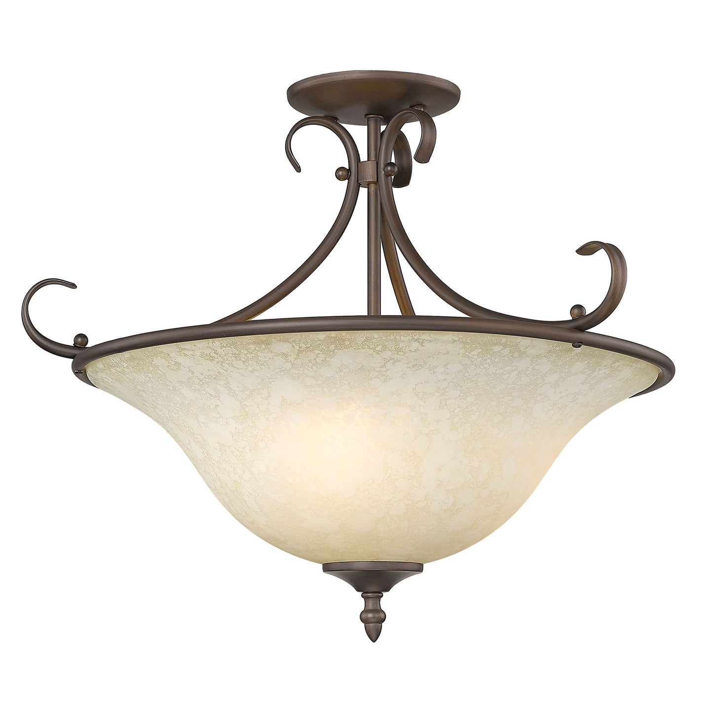 Hercules Semi-Flush in Rubbed Bronze with Tea Stone Glass