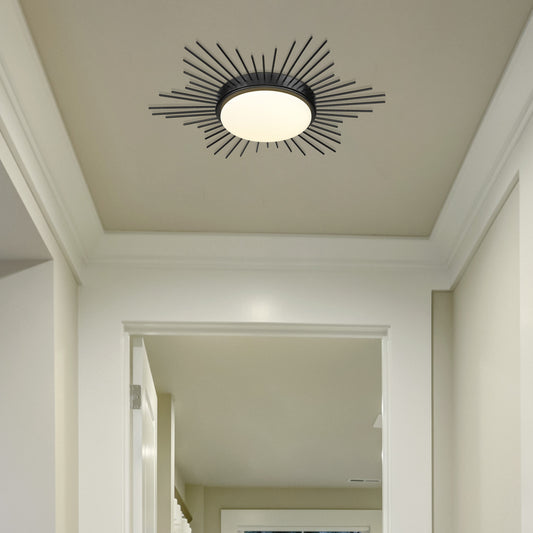 Apollo Flush Mount - 18" in Matte Black with Opal Glass Shade