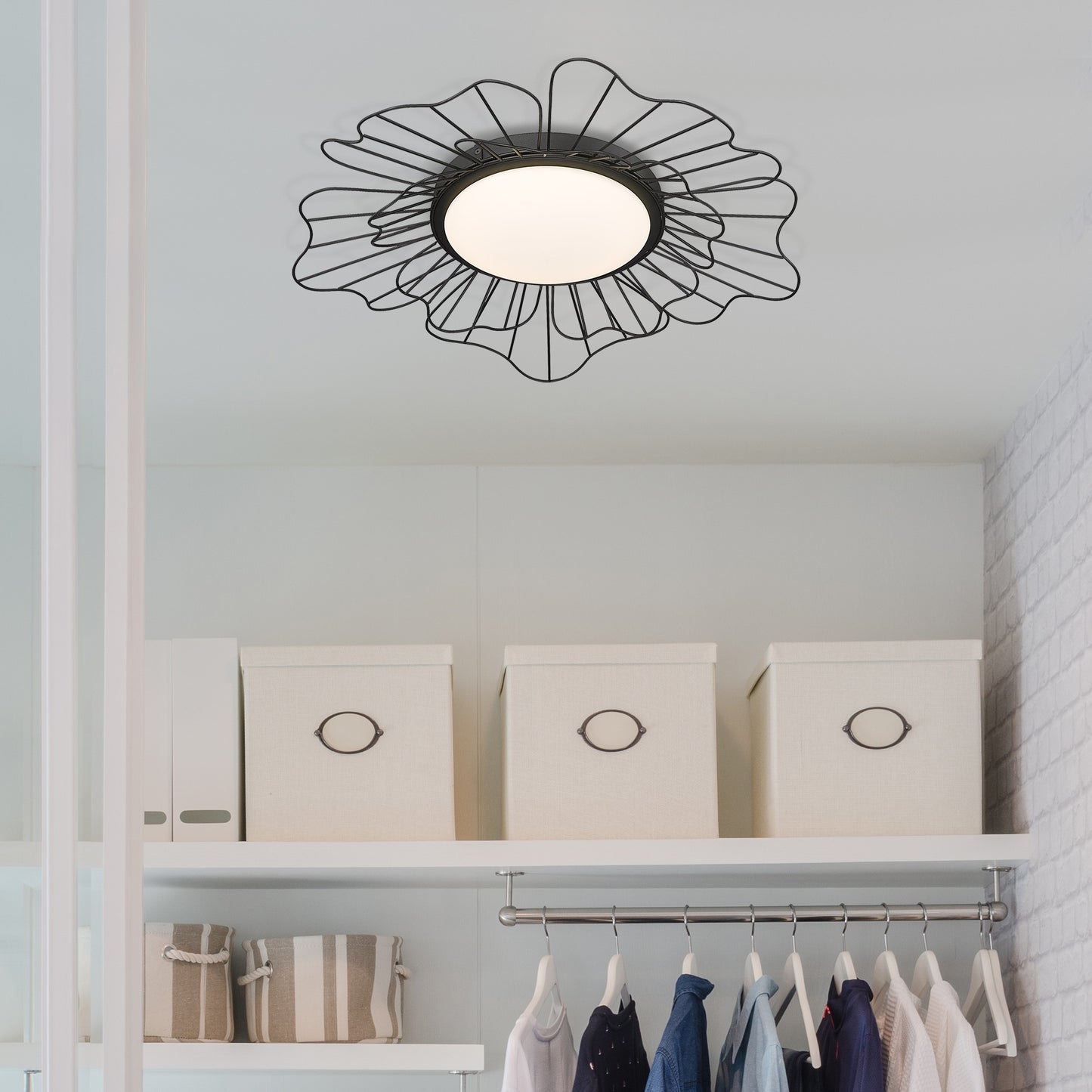 Yasmin NB Flush Mount - 24" in Natural Black with Opal Glass Shade