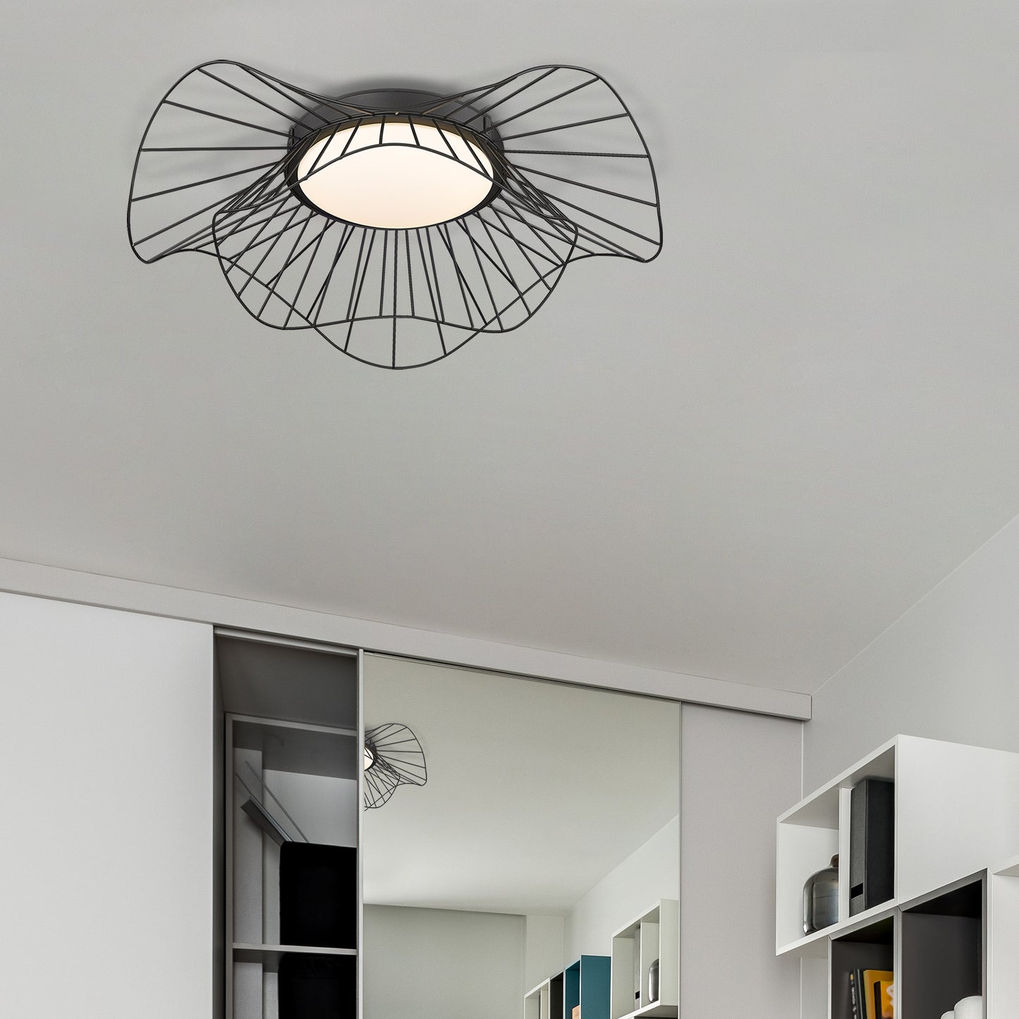 Rosada Flush Mount - 24" in Natural Black with Opal Glass Shade