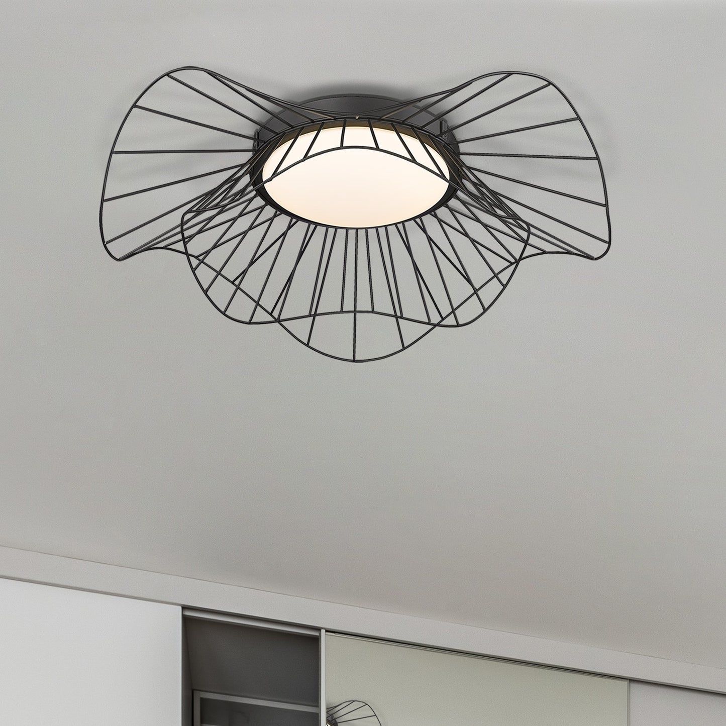 Rosada Flush Mount - 24" in Natural Black with Opal Glass Shade