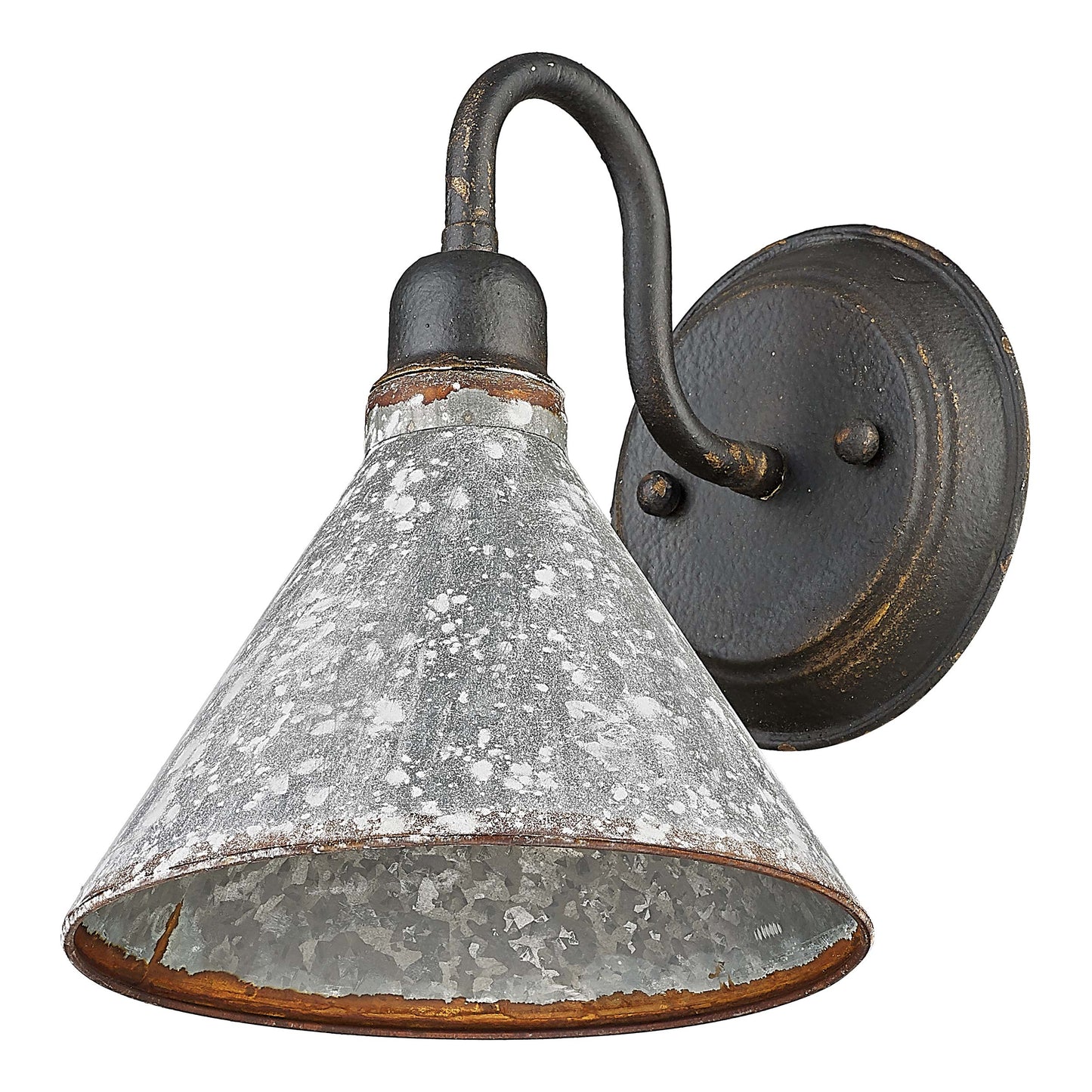 Alstott 1-Light Wall Sconce in Antique Black Iron with Galvanized Steel