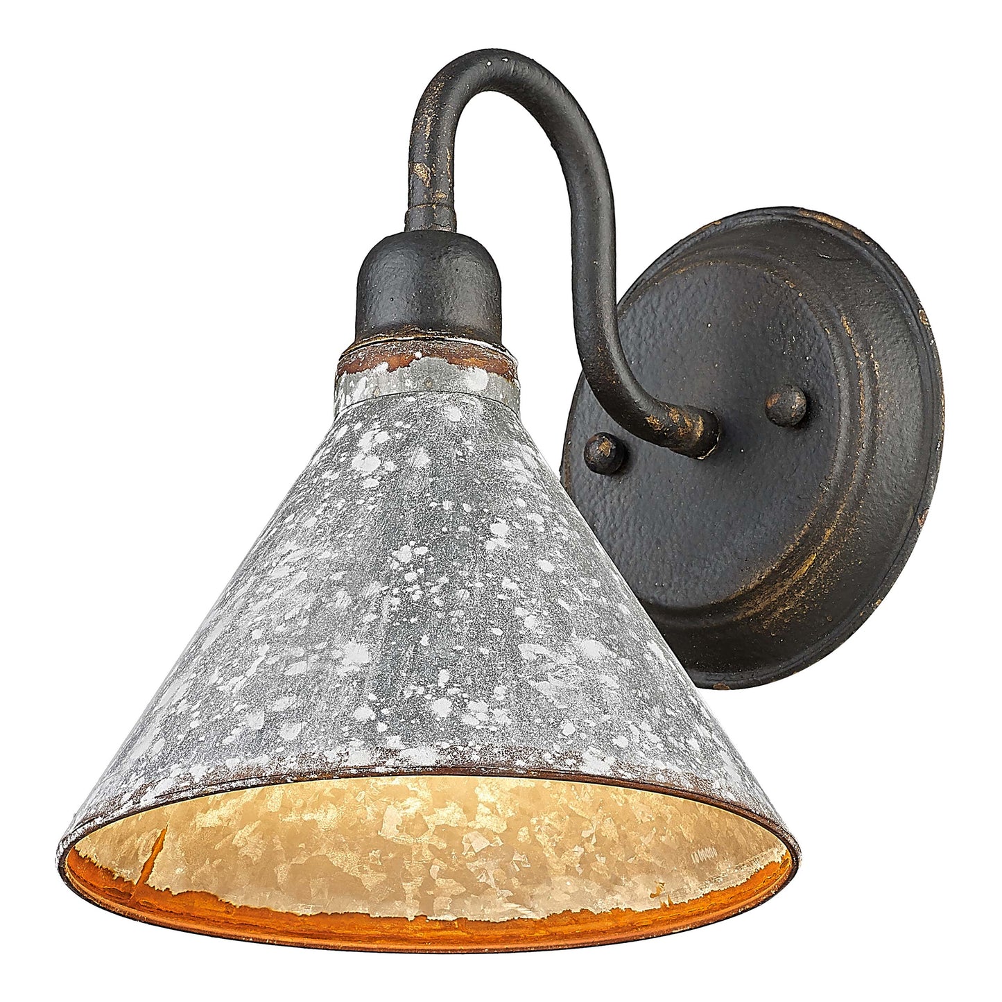 Alstott 1-Light Wall Sconce in Antique Black Iron with Galvanized Steel