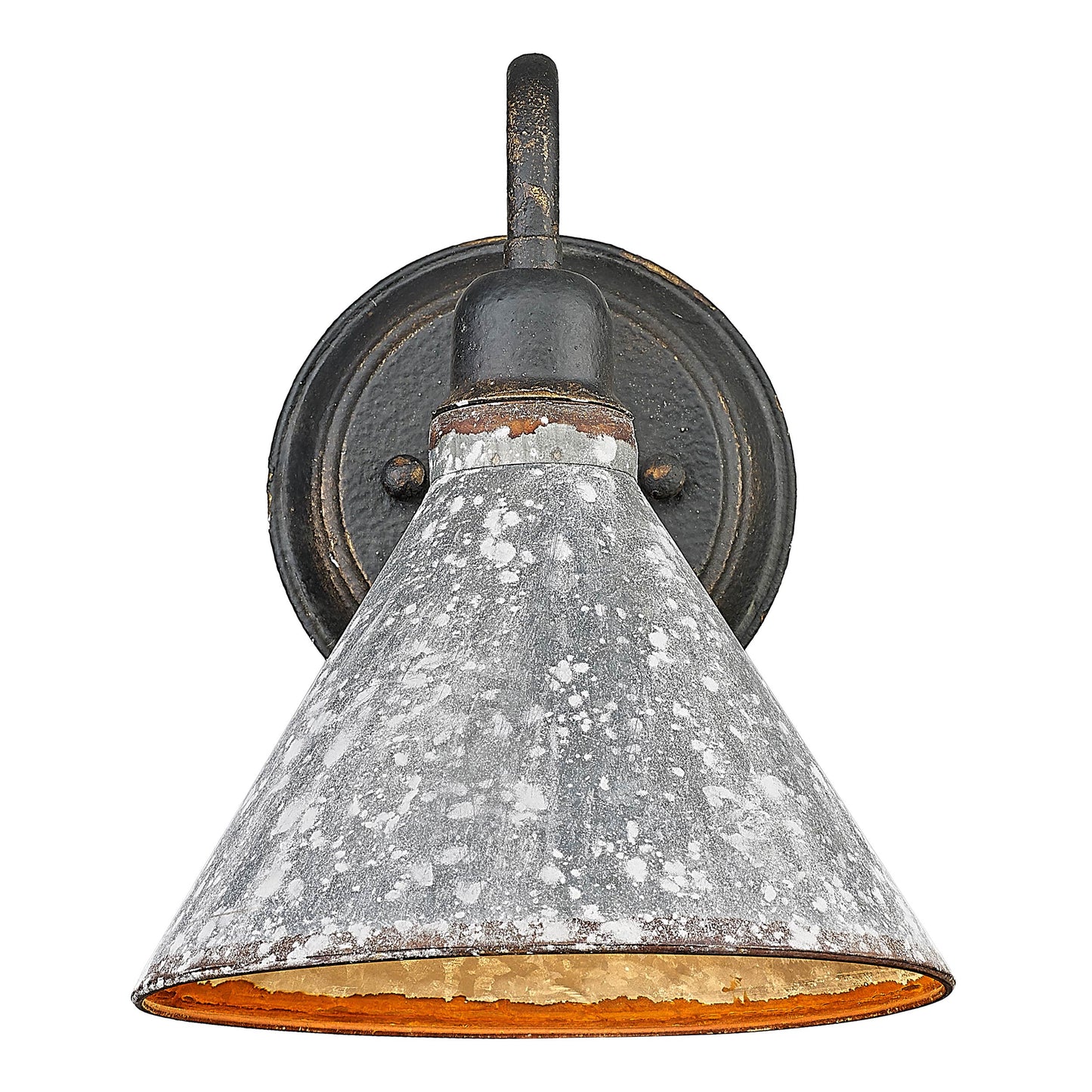 Alstott 1-Light Wall Sconce in Antique Black Iron with Galvanized Steel