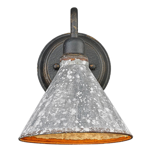 Alstott 1-Light Wall Sconce in Antique Black Iron with Galvanized Steel