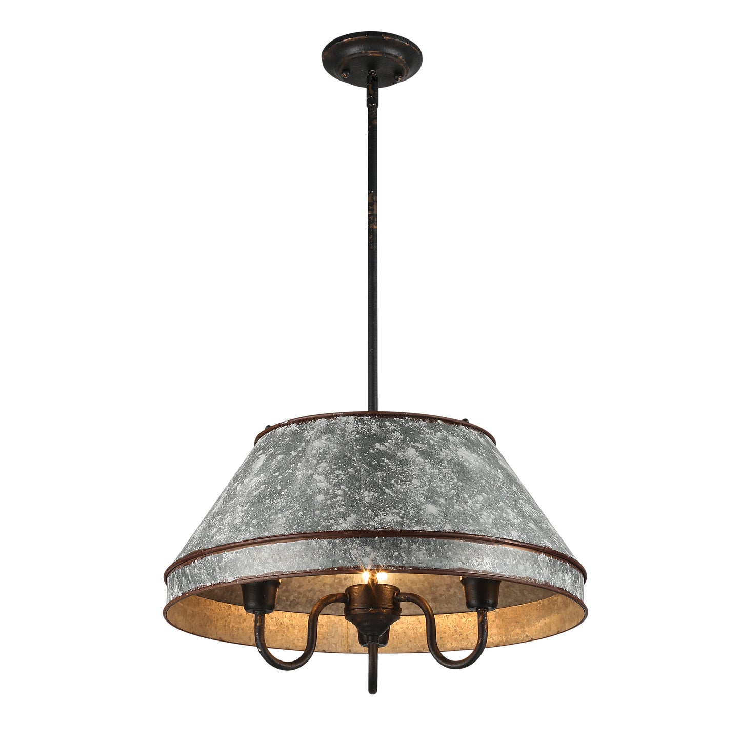 Alstott 3-Light Pendant in Antique Black Iron with Galvanized Steel