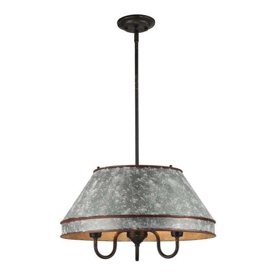 Alstott 3-Light Pendant in Antique Black Iron with Galvanized Steel