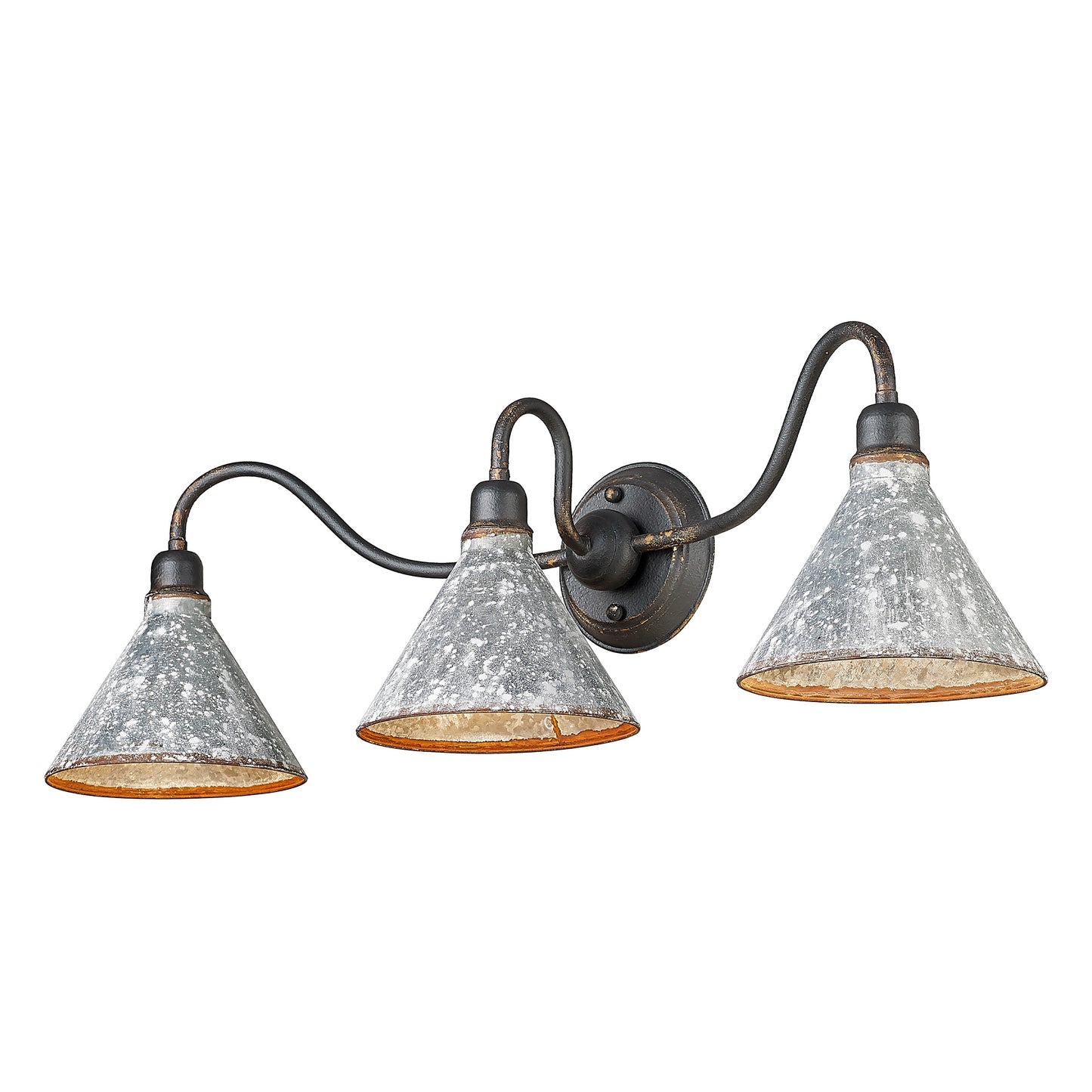 Alstott 3-Light Vanity Light in Antique Black Iron with Galvanized Steel