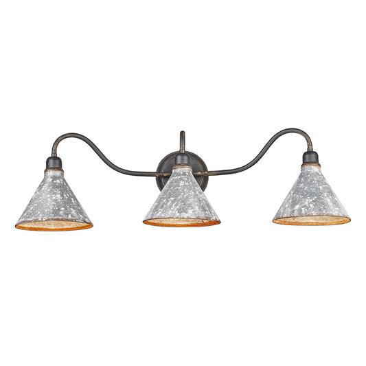 Alstott 3-Light Vanity Light in Antique Black Iron with Galvanized Steel