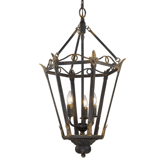 Margaret-3-Light Pendant in Antique Black Iron