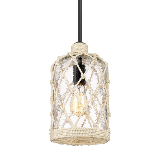Giorgia Mini Pendant in Matte Black with Hammered Clear Glass
