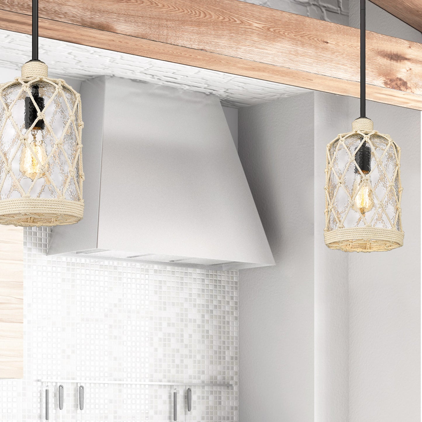 Giorgia Mini Pendant in Matte Black with Hammered Clear Glass