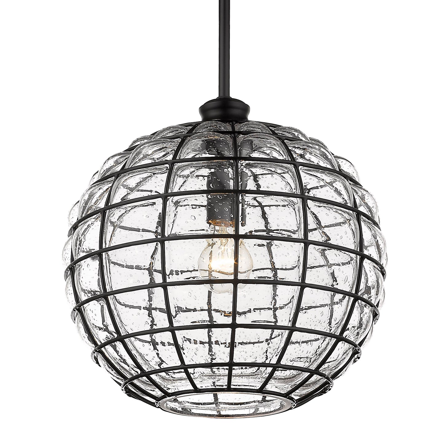 Cotock Medium Pendant in Matte Black with Seeded Glass