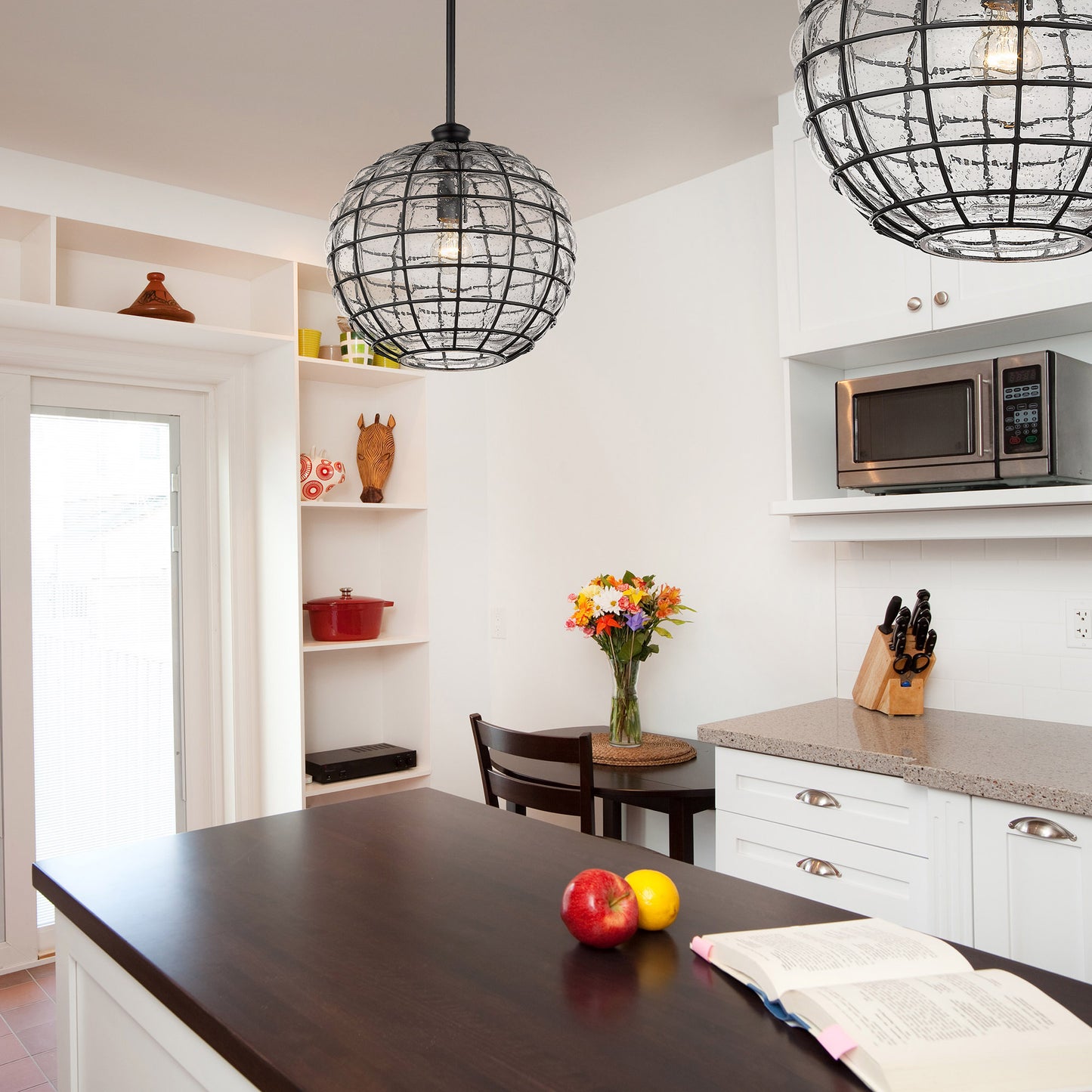 Cotock Medium Pendant in Matte Black with Seeded Glass