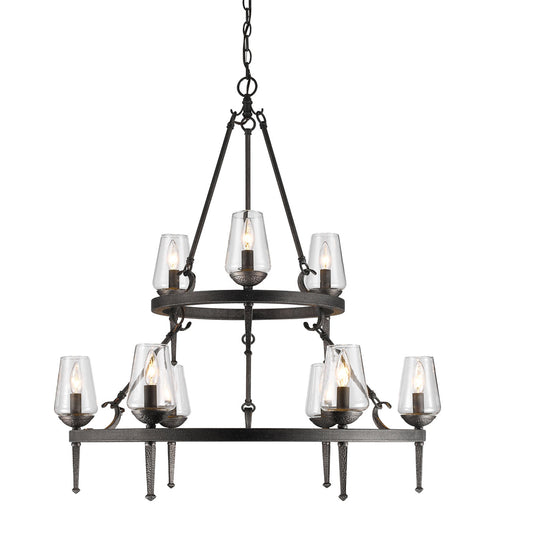 Darwin-2 Tier - 9 Light Chandelier in Dark Natural Iron with Clear Glass