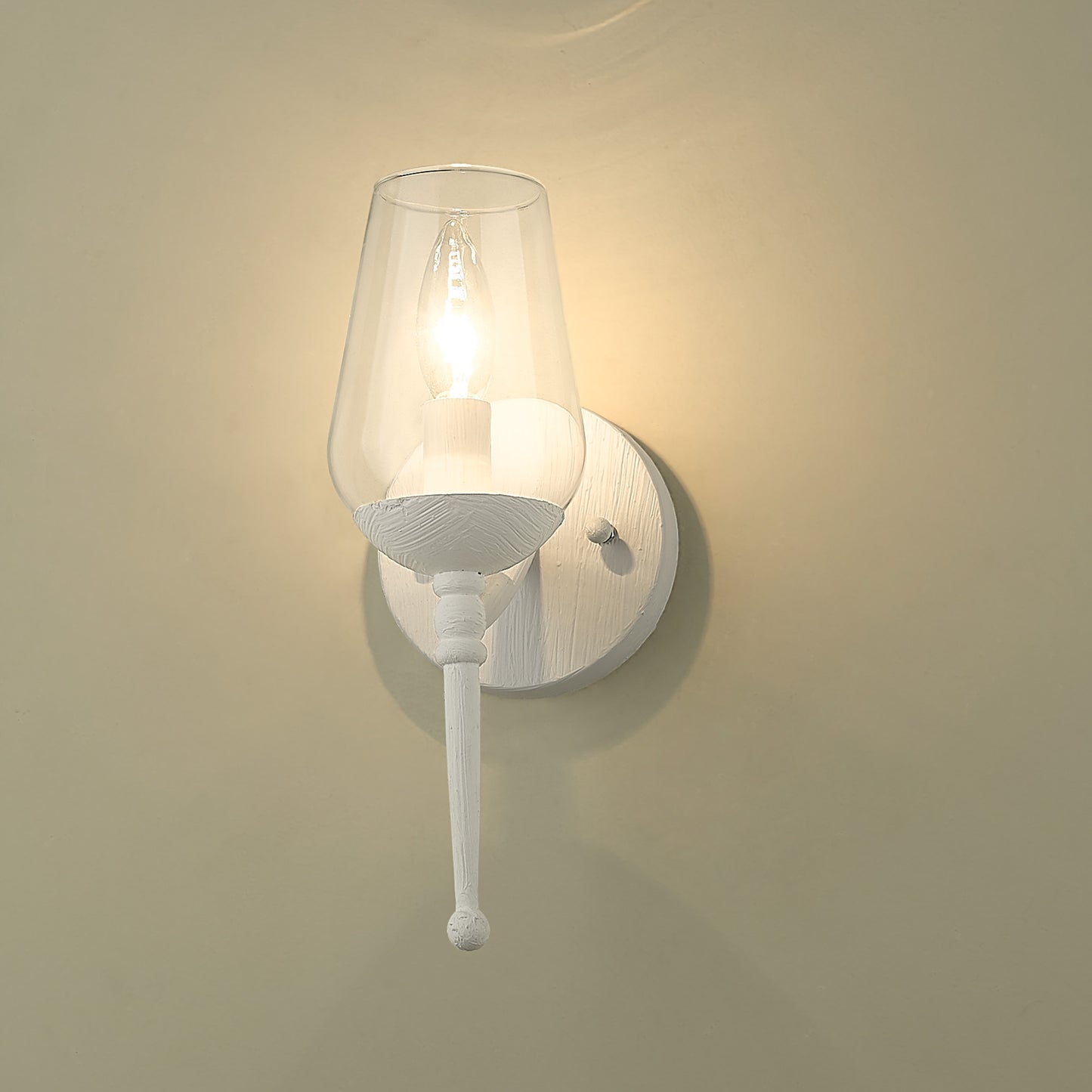 Frances 1 Light Wall Sconce in Textured White Plaster with Clear Glass Shade