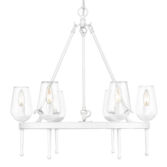 Frances 6 Light Chandelier in Textured White Plaster with Clear Glass Shade