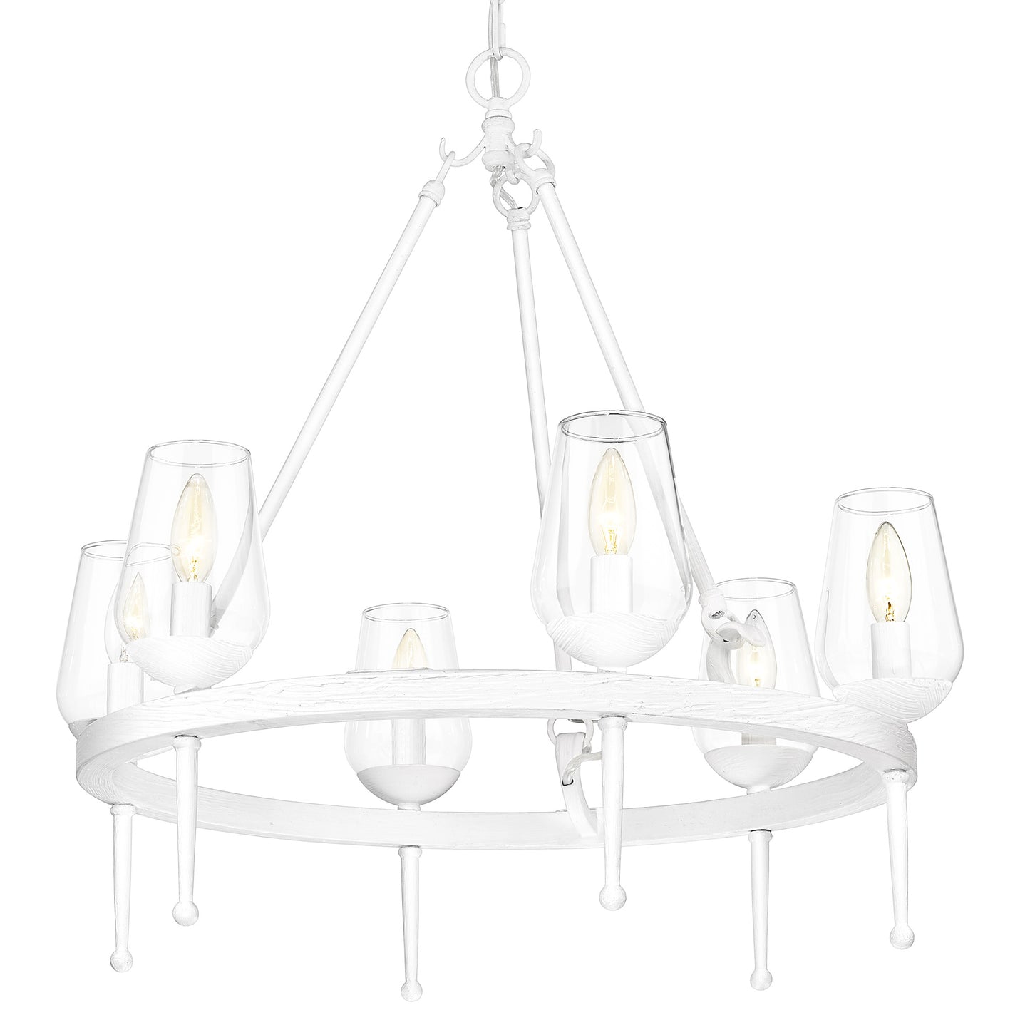 Frances 6 Light Chandelier in Textured White Plaster with Clear Glass Shade
