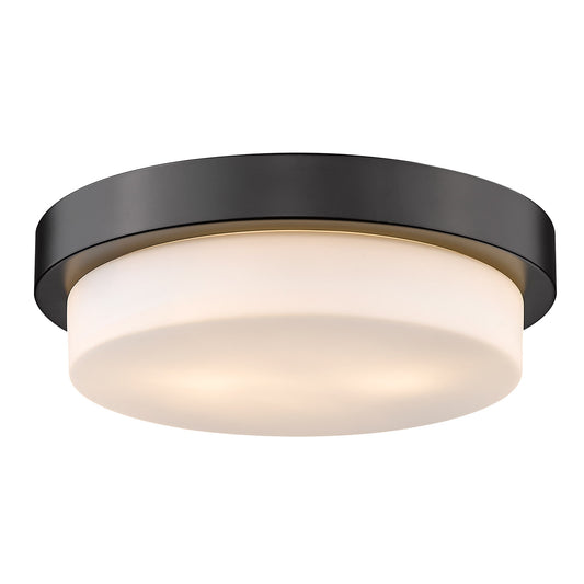 Adams 13" Flush Mount in Matte Black with Opal Glass