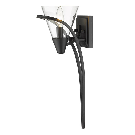 Olympus 1 Light Wall Sconce in Matte Black with Clear Glass Shade