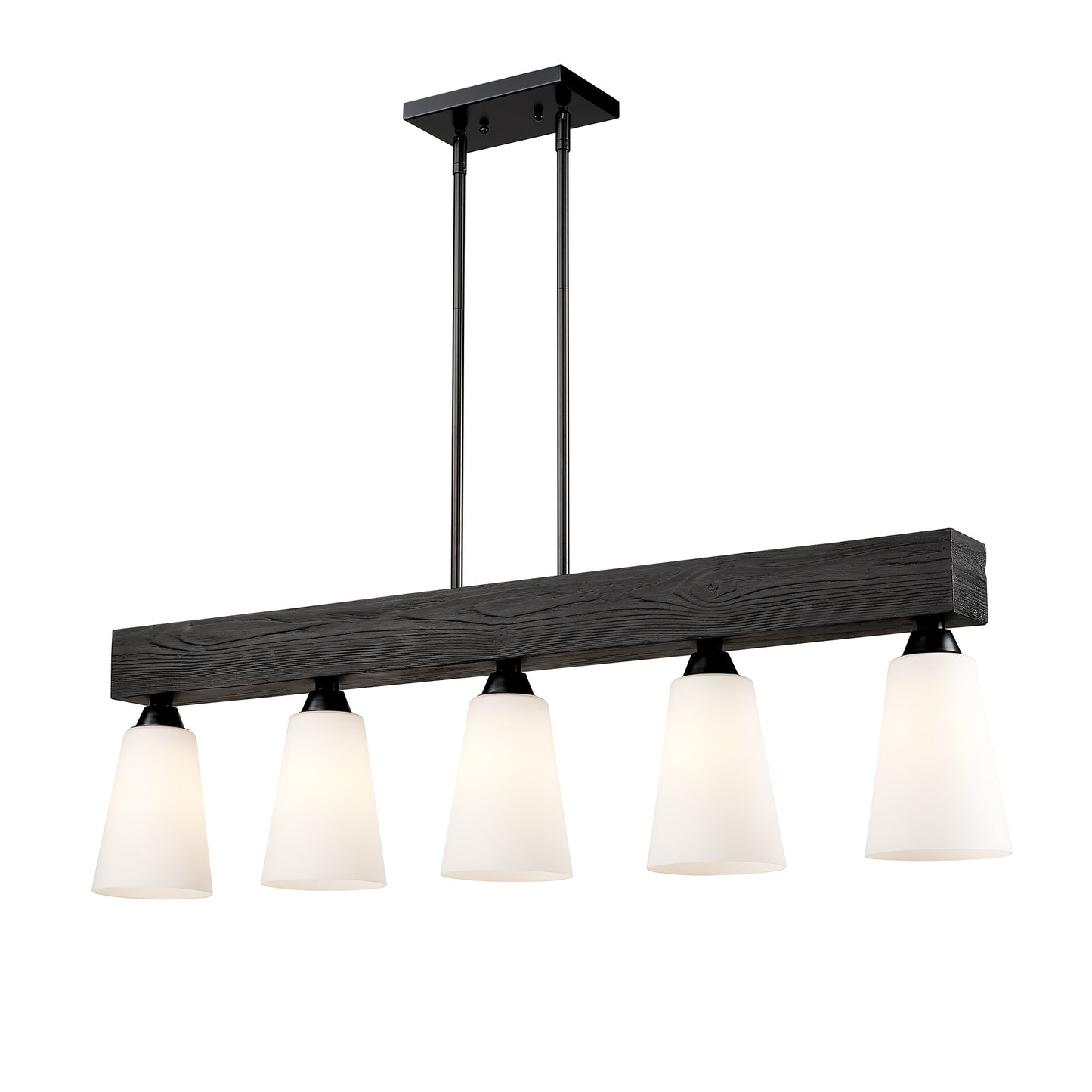 Neela Linear Pendant in Matte Black with Opal Glass Shade