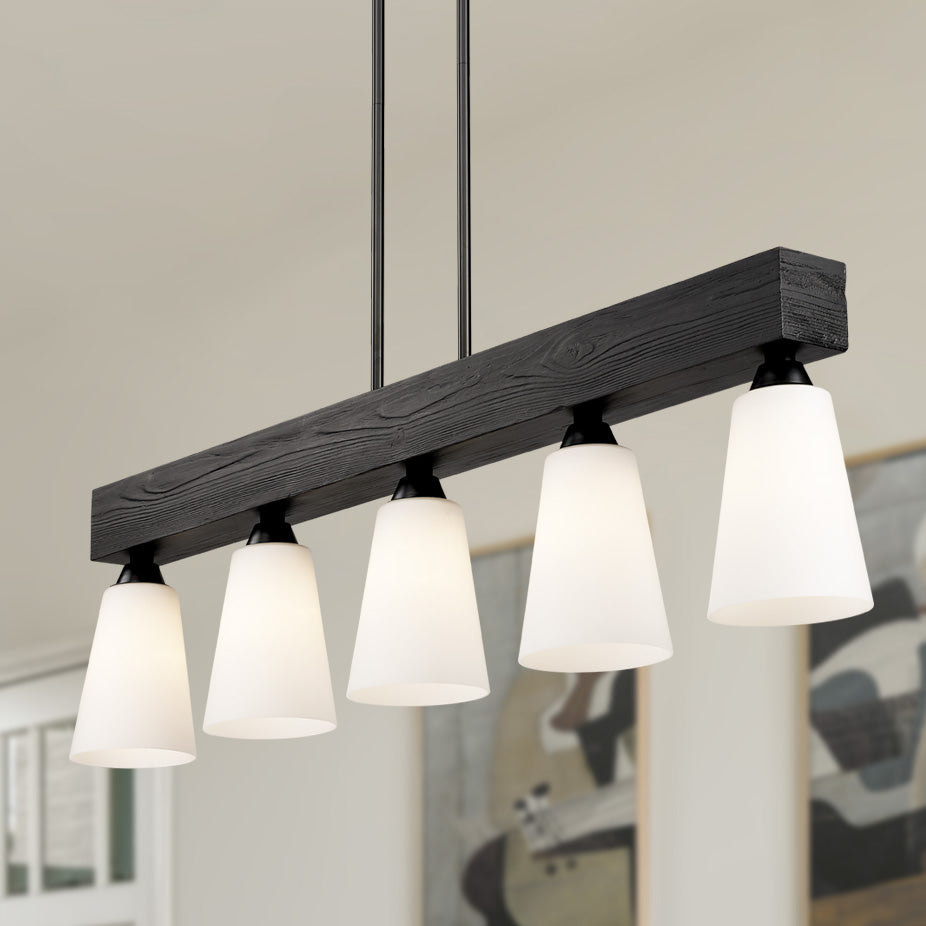 Neela Linear Pendant in Matte Black with Opal Glass Shade