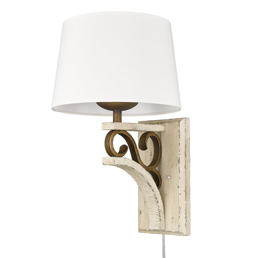 Moselle- 1 Light Wall Sconce (Plug-in or Hardwire) in Burnished Chestnut with Ivory Linen Shade