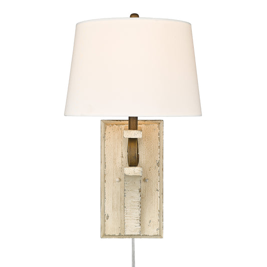 Moselle- 1 Light Wall Sconce (Plug-in or Hardwire) in Burnished Chestnut with Ivory Linen Shade