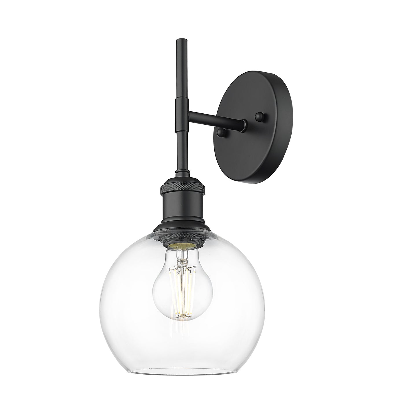 Foley BLK 1 Light Wall Sconce in Matte Black with Clear Glass Shade
