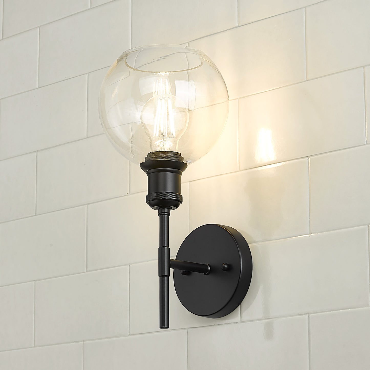 Foley BLK 1 Light Wall Sconce in Matte Black with Clear Glass Shade