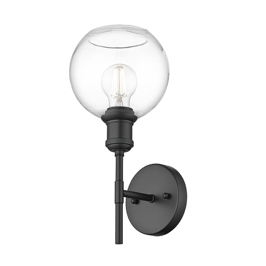Foley BLK 1 Light Wall Sconce in Matte Black with Clear Glass Shade