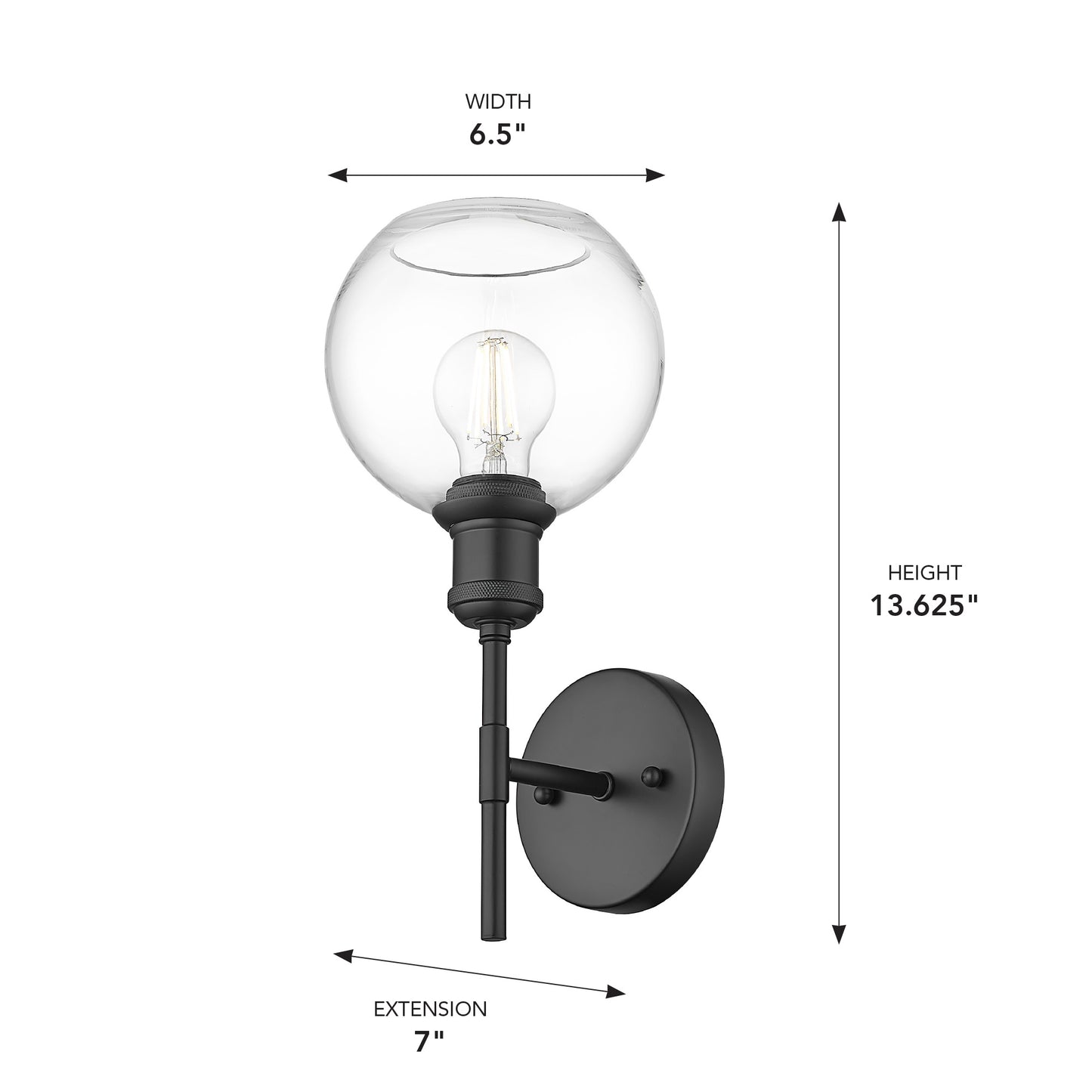 Foley BLK 1 Light Wall Sconce in Matte Black with Clear Glass Shade